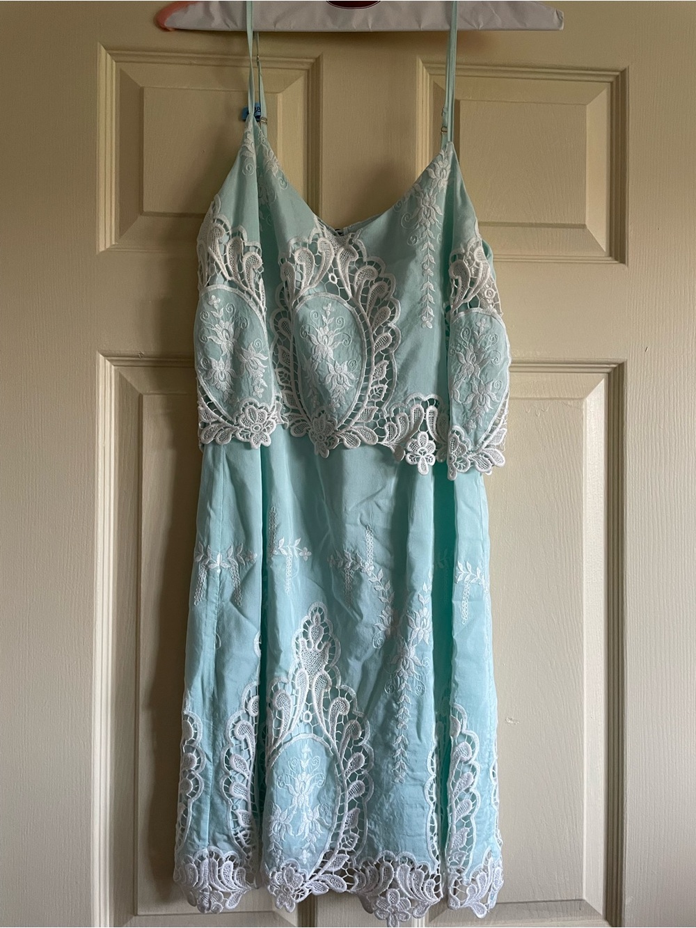 Light Aqua Dress with White Embroidery